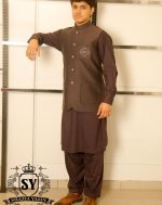 Medium Taupe Waistcoat suit with Kameez Shalwar timeless sophisticated and perfect for the modern groom & his grooms men - Image 2