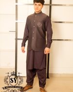 Medium Taupe Waistcoat suit with Kameez Shalwar timeless sophisticated and perfect for the modern groom & his grooms men - Image 4