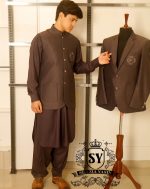 Medium Taupe Waistcoat suit with Kameez Shalwar timeless sophisticated and perfect for the modern groom & his grooms men - Image 6