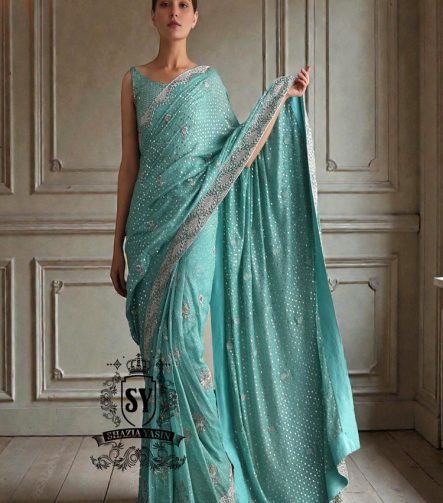 Heavy Bridal Azure Saree for Indian Bridal Wear Buy Indian Designer Saree Online UK, USA, Canada, Australia