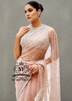 Buy Blush Net Crystalline Embellished Saree With Blouse Online Cocktail Sarees UK, USA, Canada, Australia