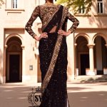Pakistani Saree Designer Saree Rockville Maryland USA Black Heavy Embellished Sarees in Chiffon