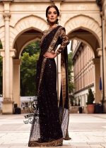 Best Pakistani Saree Designer Saree Rockville Maryland USA Black Heavy Embellished Sarees in Chiffon