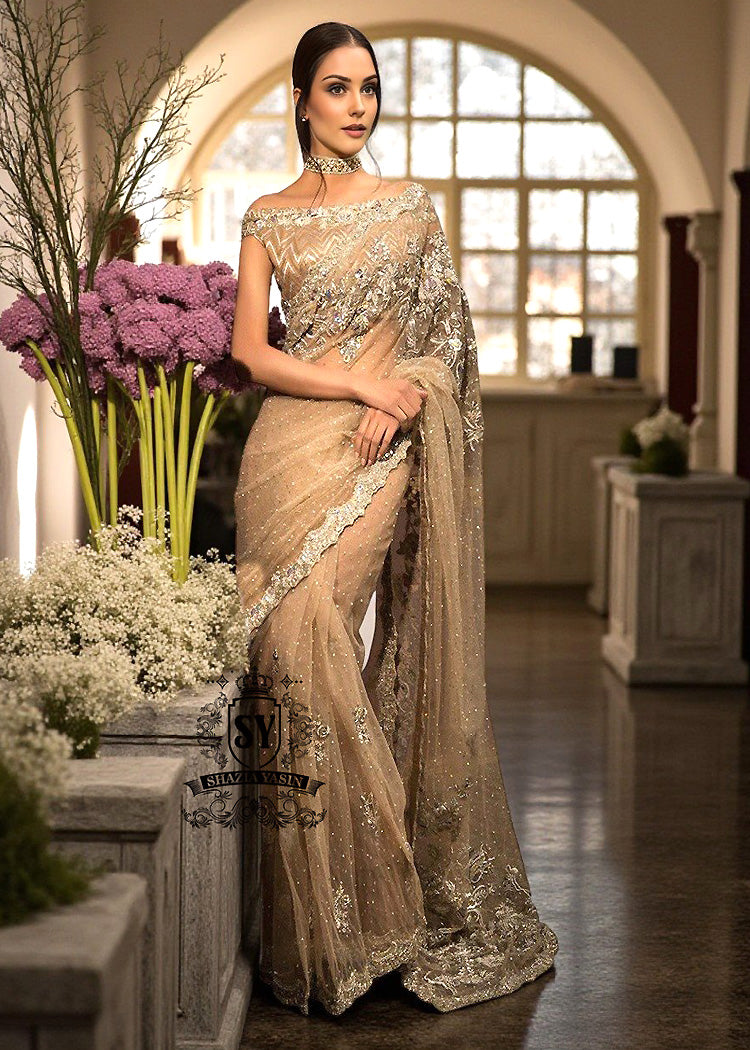wedding-saree-6A Pakistani Bridal Embellished Deep Peach Saree Dress Chester Pennsylvannia PA USA Designer Saree for any Occasion