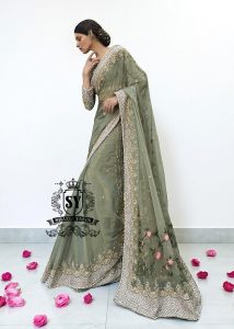 Camouflage Green Pakistani Bridal Saree Wedding Saree Cardiff Wales UK Pakistani Designer Bridal Saree